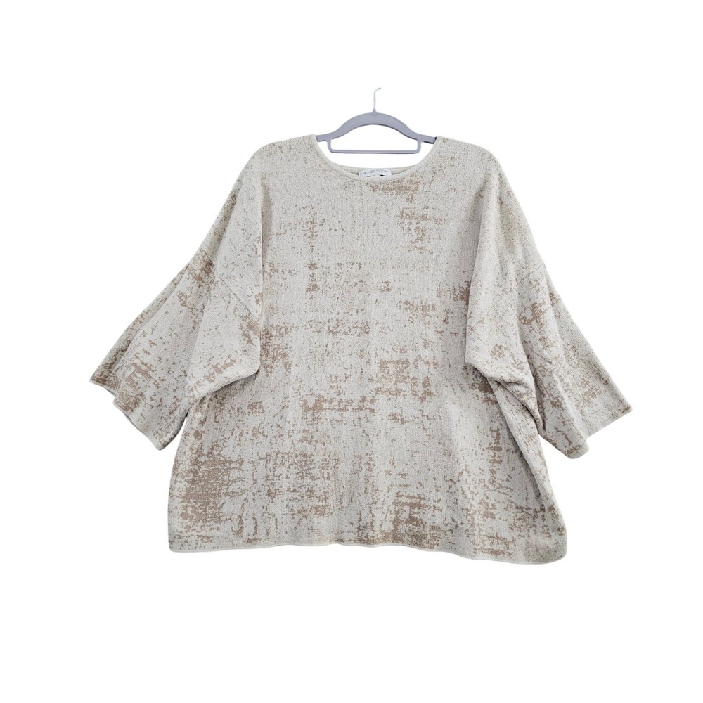 Pure Jill J Jill Sweater Women Medium Beige Organic Cotton Abstract Print Boxy